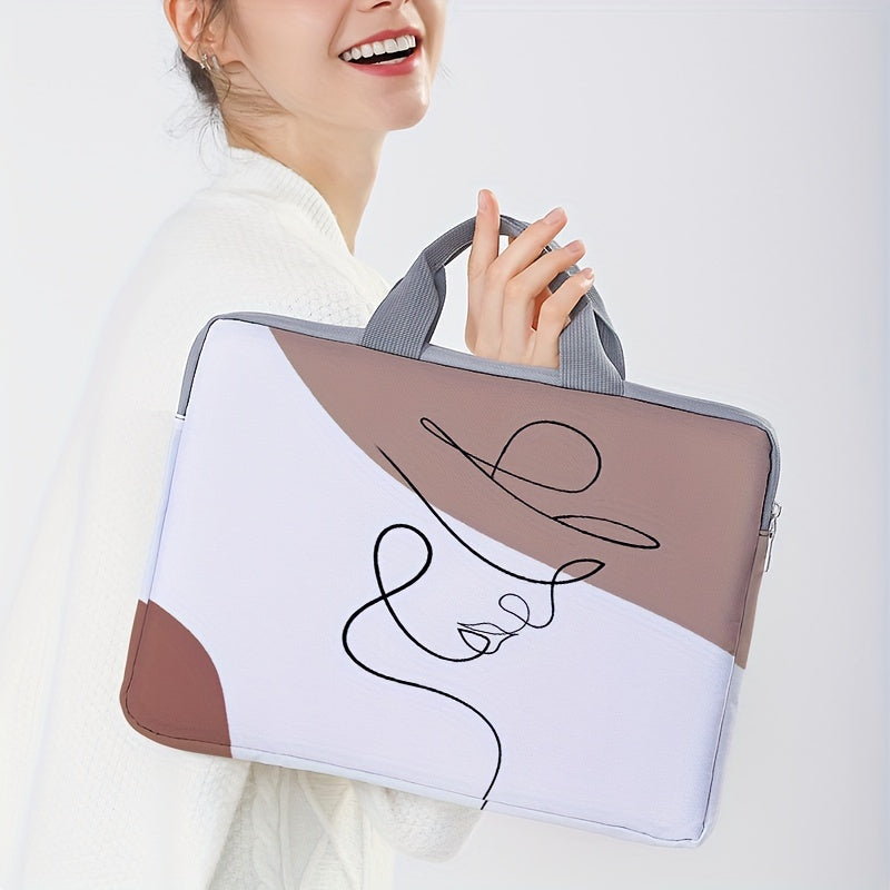 Chic abstract face line art laptop bag, made of soft polyester, light and protective with zipper closure and fixed shoulder strap. Perfect for office, college, and daily commute.