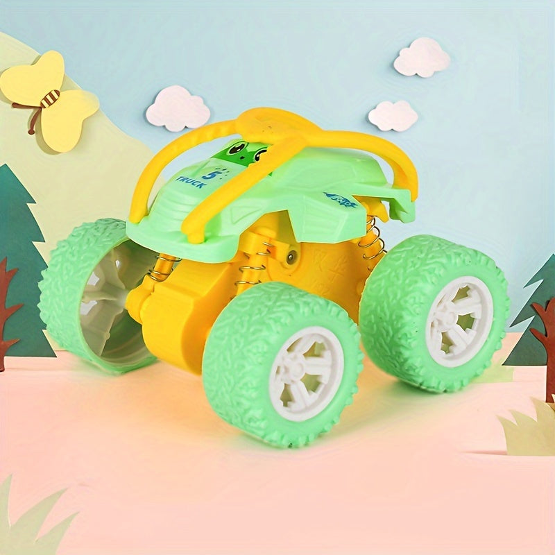 Durable 4WD off-road vehicle toy with colorful design, rubber tires, and shock-absorbing features for endless fun.