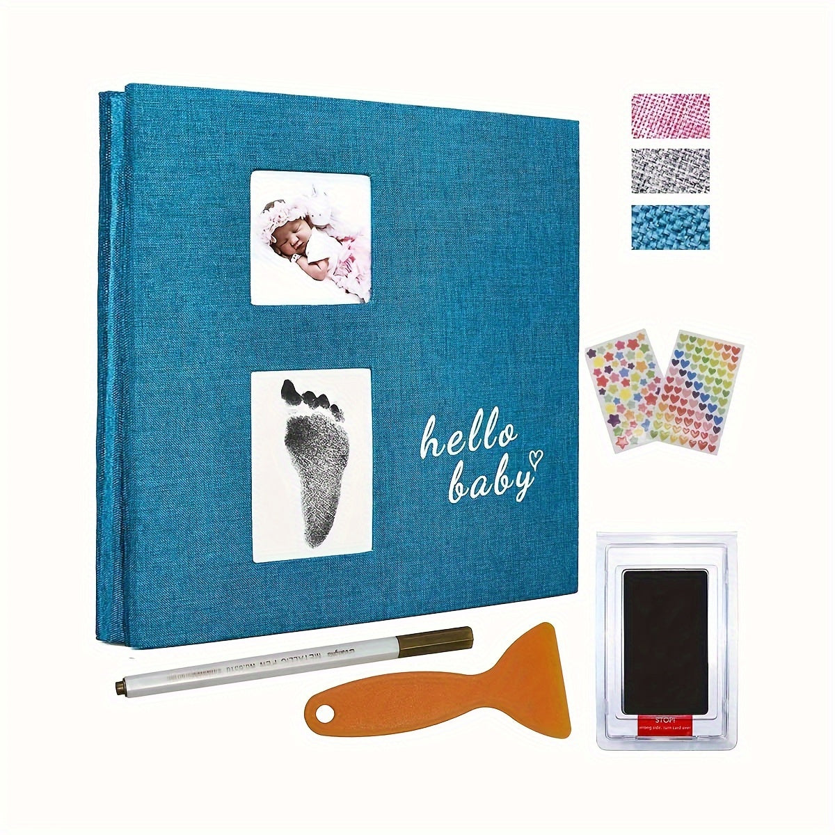 Children's Photo Album with Self-adhesive Pages, 4x6 Scrapbook Set, includes Ink Pad for Fingerprints and Pen, Suitable for Boys or Girls, 2 Windows, Pink, 40 Pages.