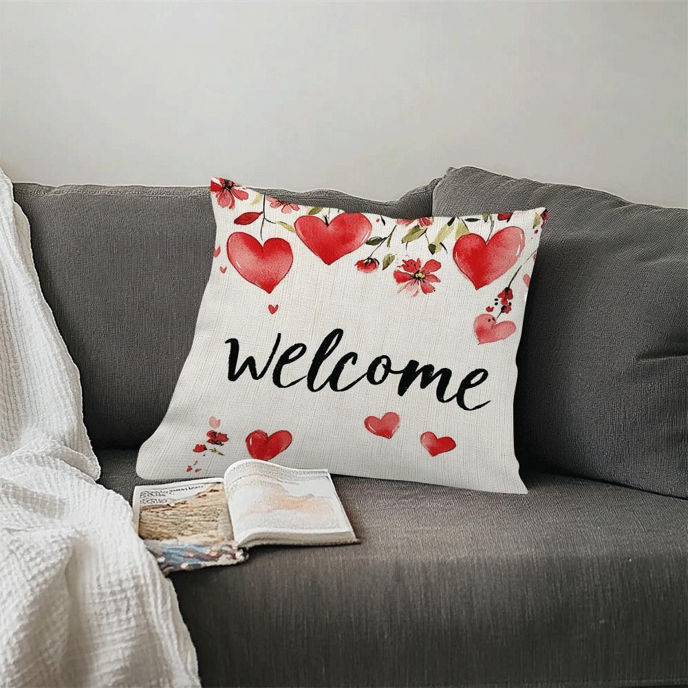 Stylish Red Heart and Floral Throw Pillow Cover measuring 45.01cm - Ideal for Enhancing your Home, Office, or Living Room Decor | Made with Long-lasting Polyester, Features Convenient Zip Closure, Easy to Clean in Washing Machine, Adds a Decorative Touch