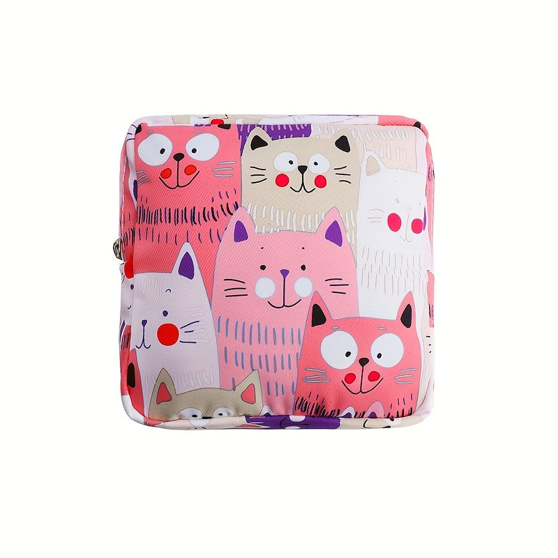 Cartoon printed portable storage bag for menstrual products. Large capacity, waterproof, suitable for organizing girl's belongings. Can also be used for storing headsets, coins, art