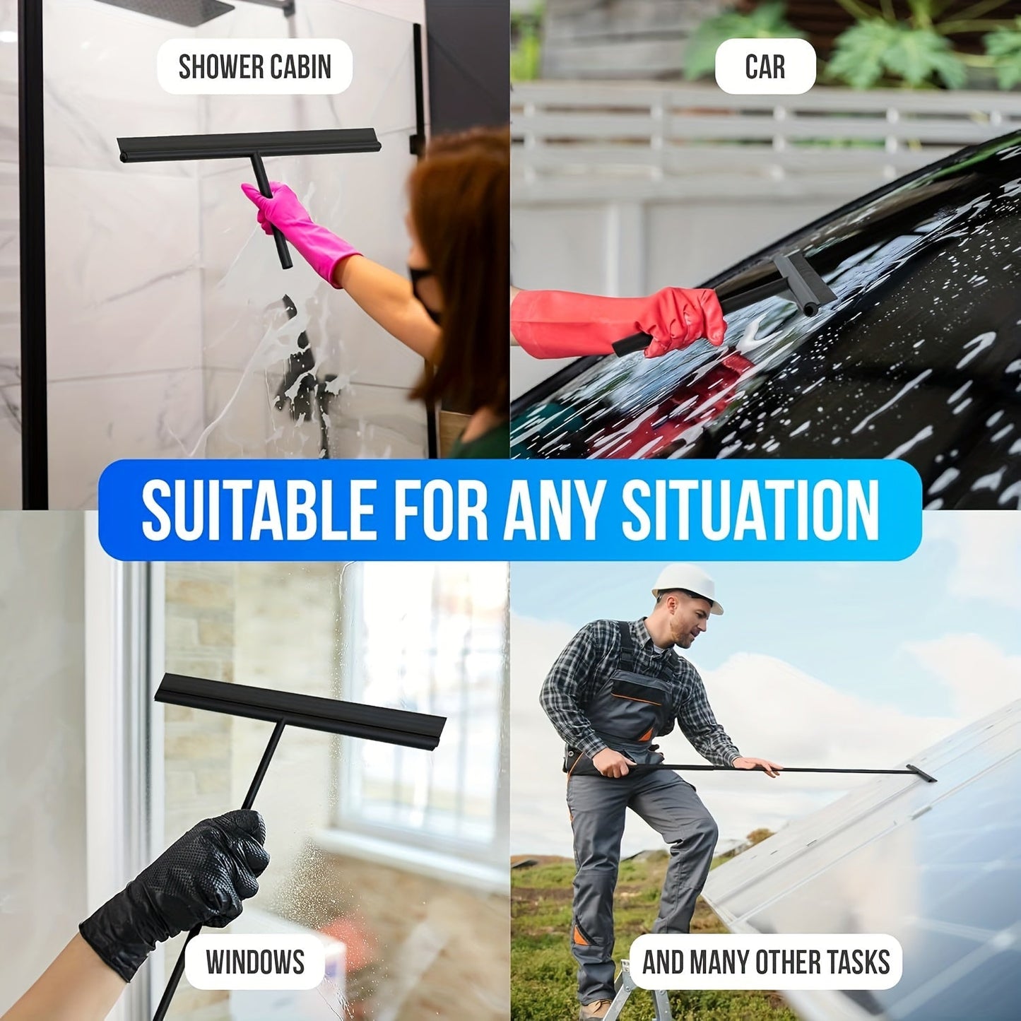 1 Set of Stainless Steel Floor Squeegee with Extendable Handle, Multi-Purpose Floor Cleaning Tool for Living Room, Bedroom, Bathroom, and Glass Surfaces, Detachable 39.5cm Blade with Hanging Hook included