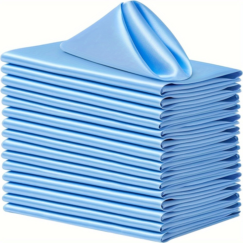 16-Pack of solid light blue square polyester napkins, 43.18x43.18 cm, for restaurant, events, and party decorations.