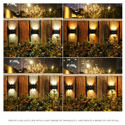 2 solar LED lights for outdoor decoration, easy to install on garden walls.