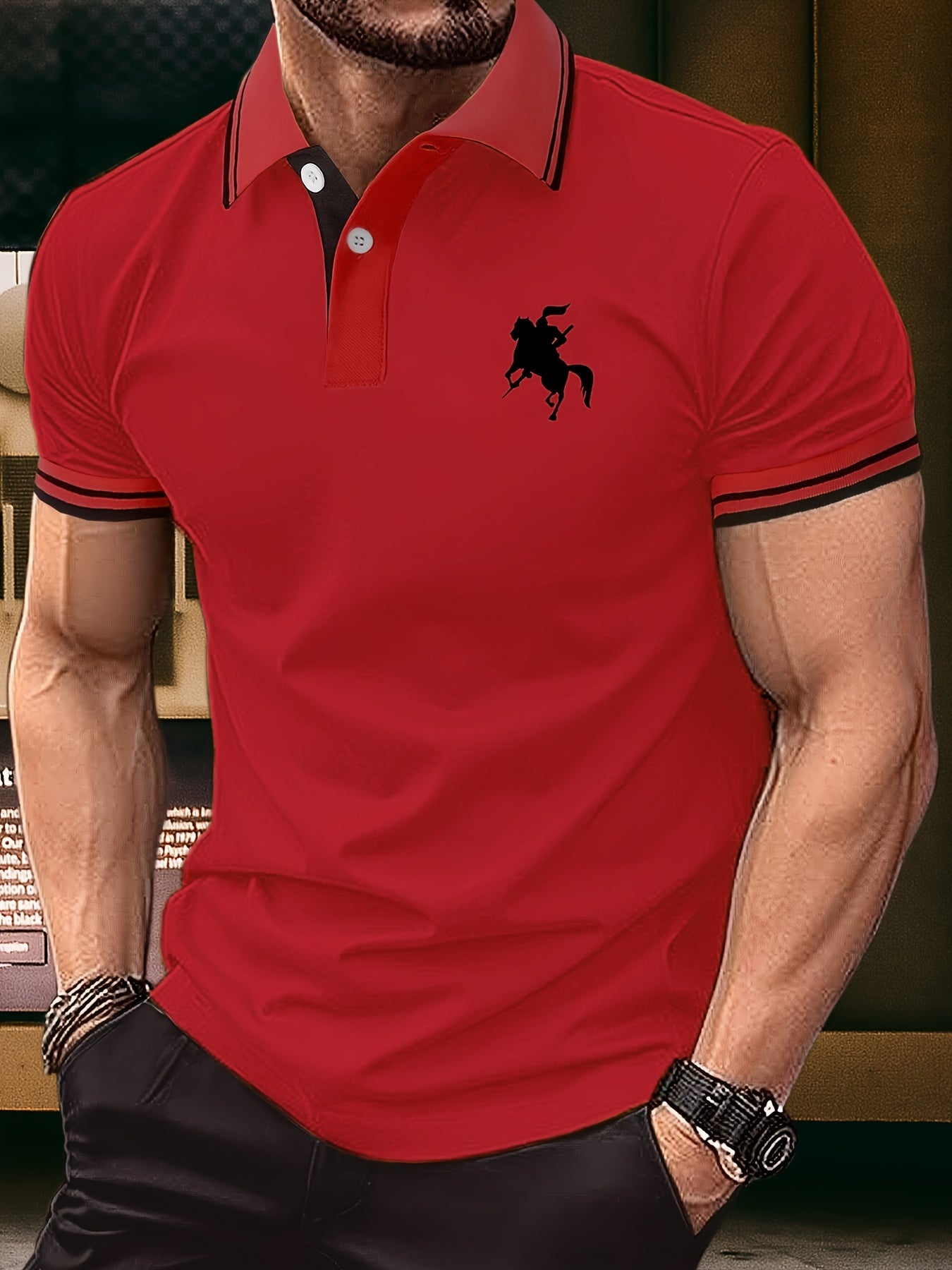 Men's summer fashion: stylish horse riding knight pattern shirt, perfect for business and outdoor sports wear.