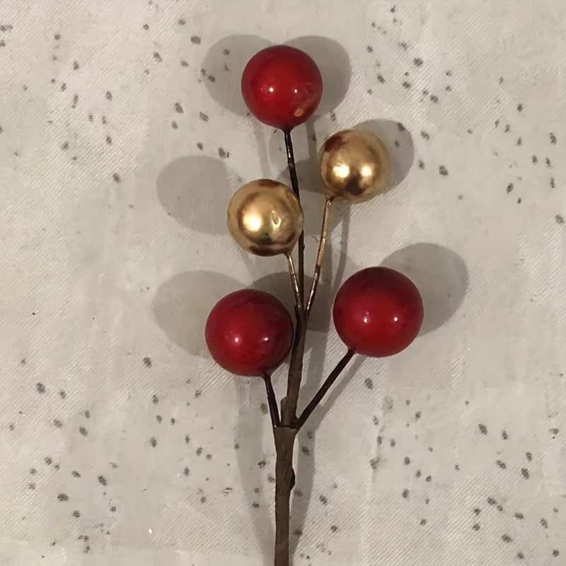 Christmas berry garland with golden and silver plastic berries for festive decorating - ideal for trees, wreaths, and more.