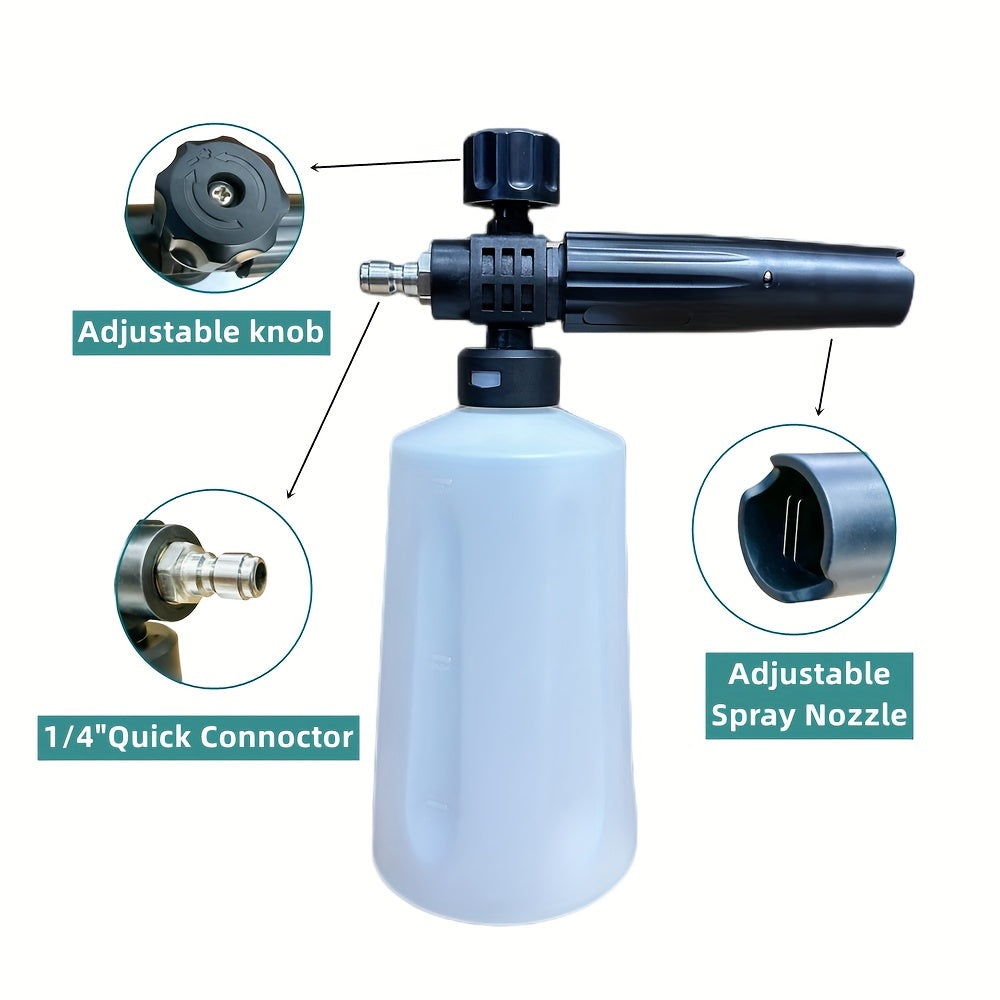 1 Set Snow Foam Cannon with 700ml bottle, for use with pressure washer as car wash soap attachment kit.