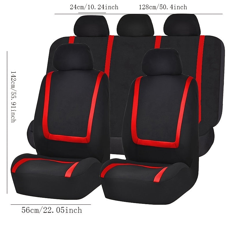 Nine-piece car seat set with patchwork design.