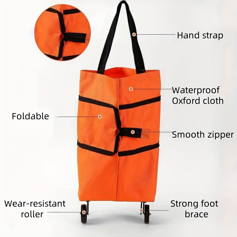 Portable Shopping Bag with Wheels, Large Capacity and Zipper Closure