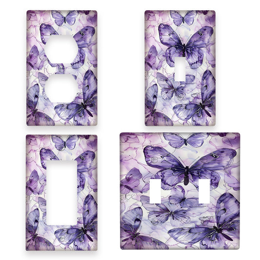 Purple butterfly light switch cover for bathroom and bedroom, easy to install.