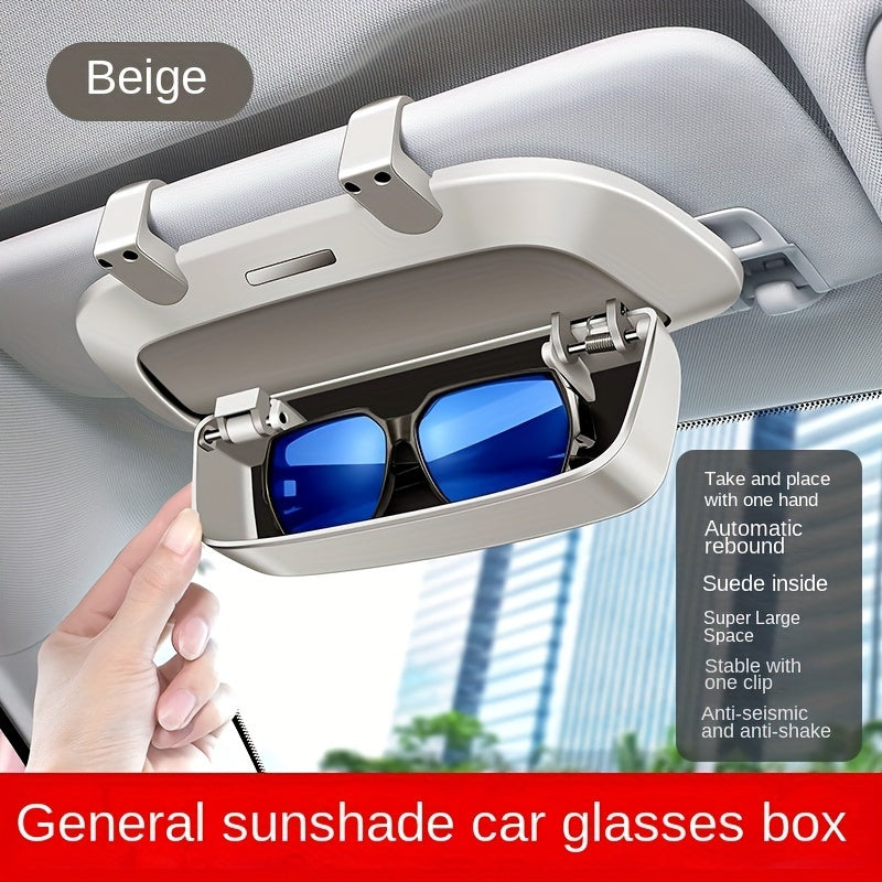 Multi-functional car glasses case for holding sunglasses and other items.