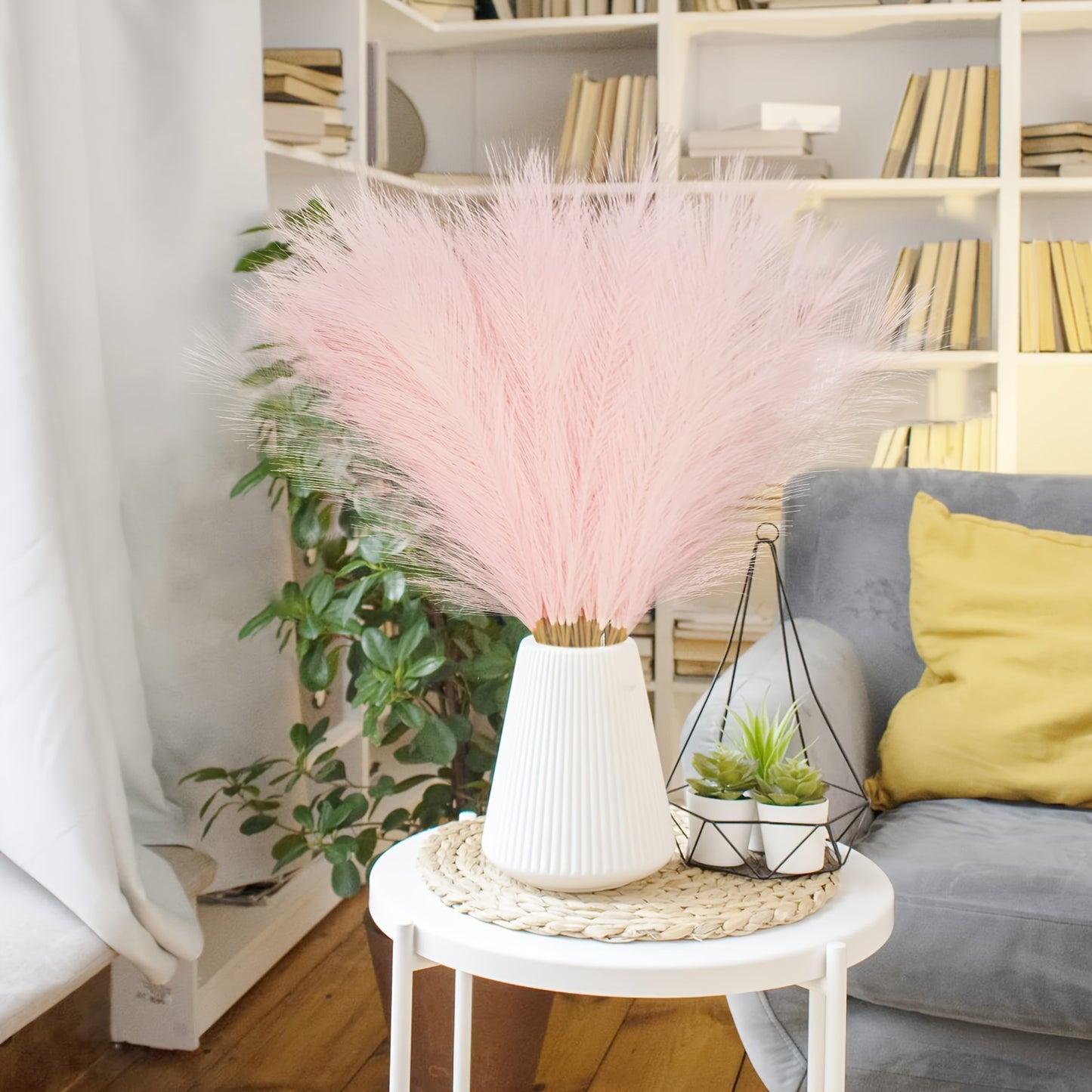 10 pieces of 53.34cm pink faux pampas grass branches for home or wedding decor, no electricity required.