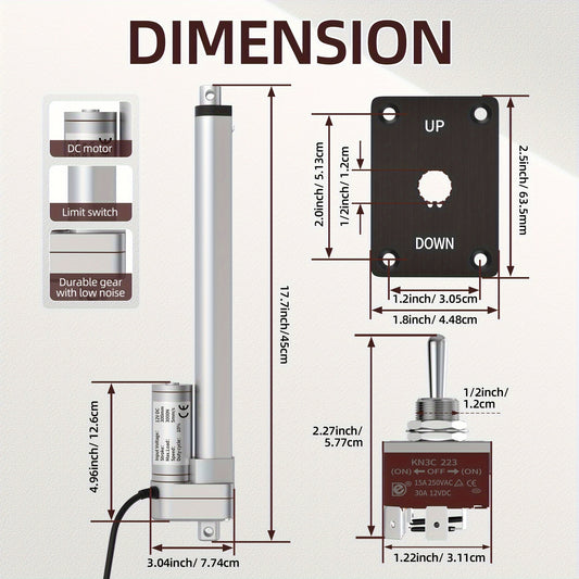 DAIERTEK 30.48cm Electric Linear Actuator - 299.37KG Thrust, Aluminum Alloy, Quiet, Durable