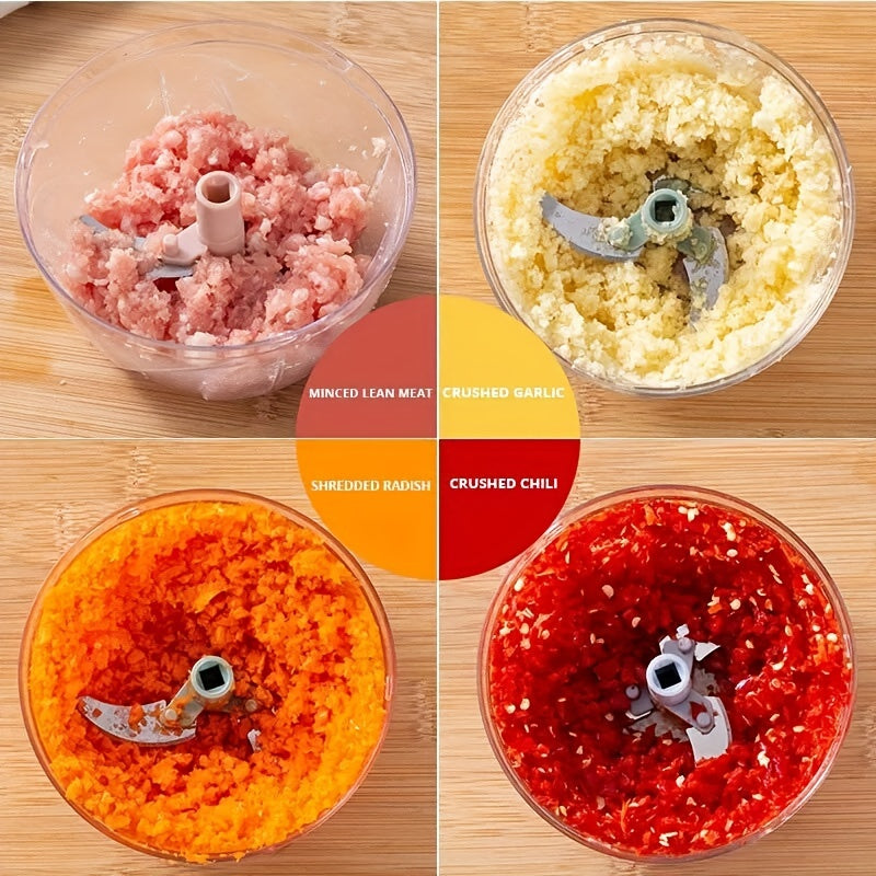 The 1pc Multifunctional Manual Food Processor is a versatile kitchen gadget made of ABS plastic. It can rotary shred vegetables, mince garlic, mash fruits and veggies, and make salads efficiently. The perfect tool for preparing meals in the kitchen.