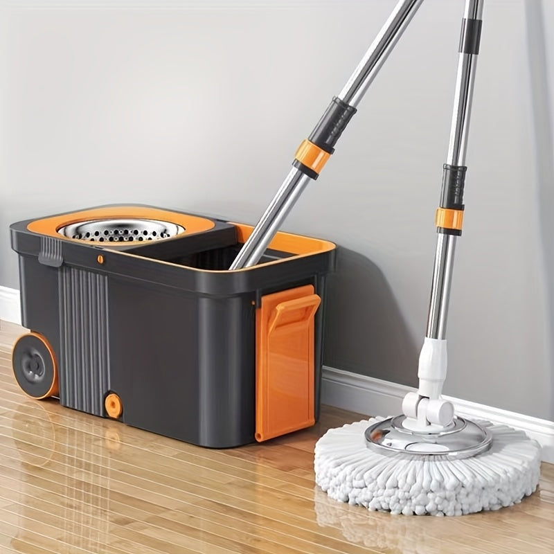 Multi-functional Wash Spin Mop and Bucket Set - Perfect for Both Wet & Dry Cleaning, Great for Hardwood, Laminate, and Tile Floors - Convenient Hands-Free Dust Removal System with Generous Capacity, Includes Cleaning Supplies and Back to School