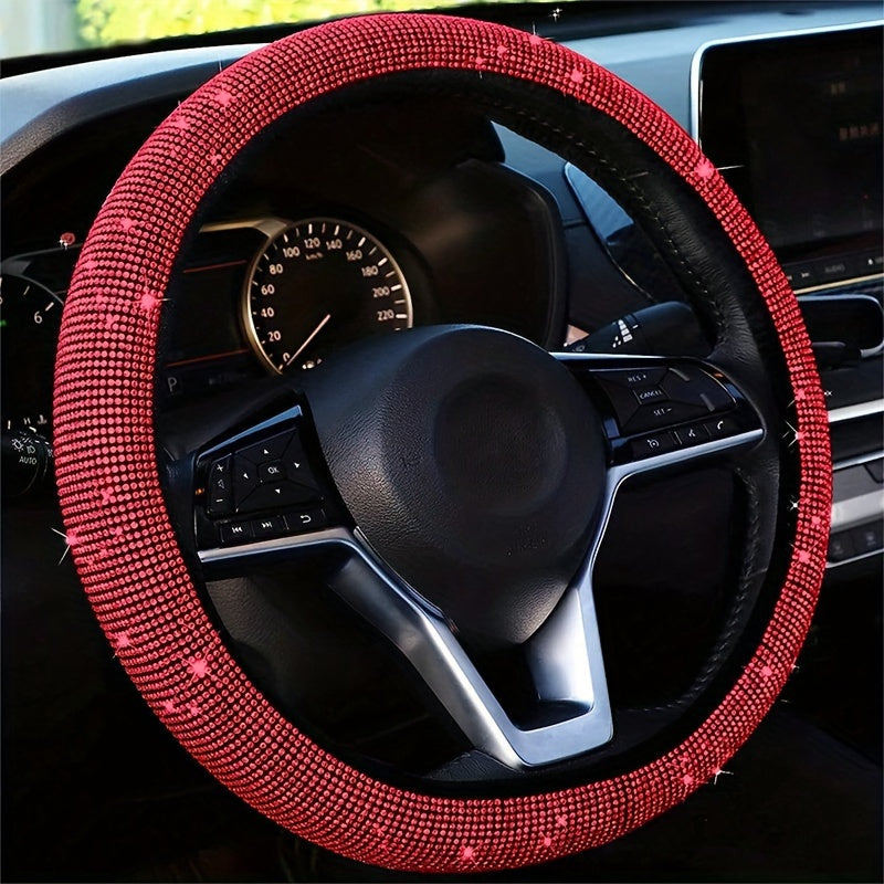 Bling car steering wheel cover made of stretchy spandex, fits most vehicles without inner ring.