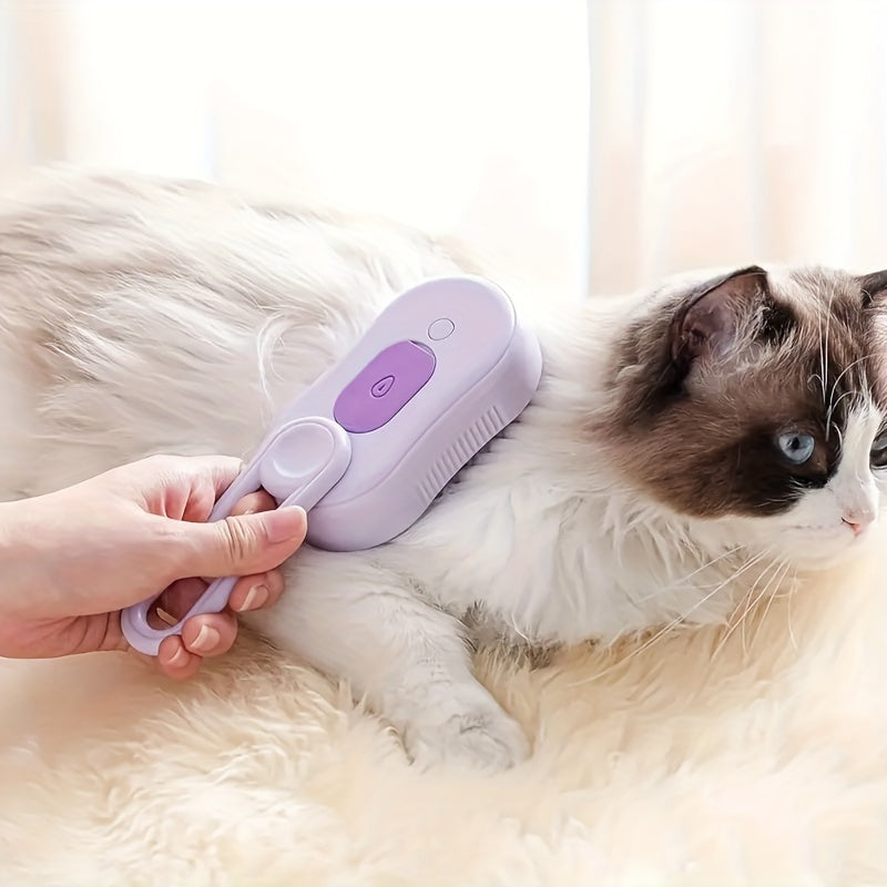 3-in-1 USB rechargeable steam pet brush for grooming with silicone bristles, suitable for long and short hair.