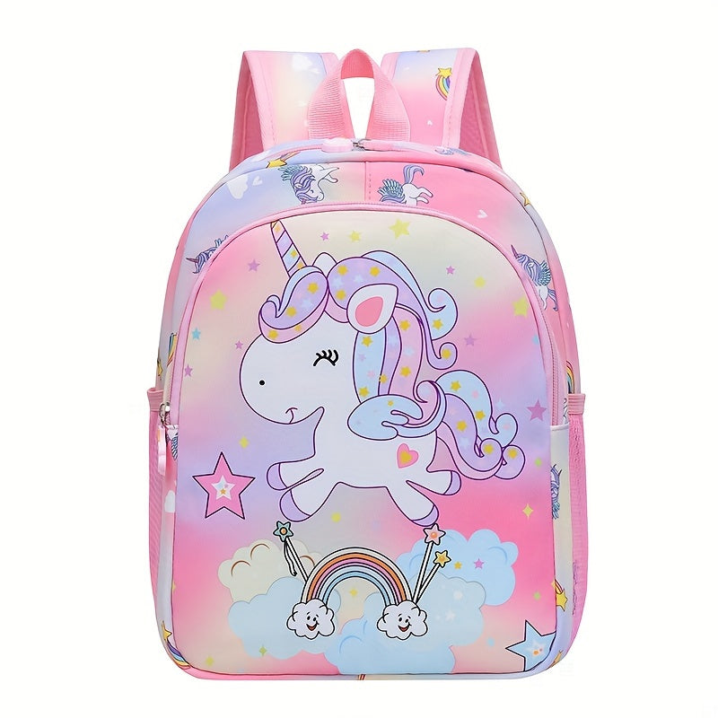 Cute Unicorn Princess Backpack for Girls - Nylon, Waterproof & Lightweight with Adjustable Straps, Zip Closure - Ideal for Kindergarten & Outdoor Adventures, Ages 3-6, Unicorn-themed.