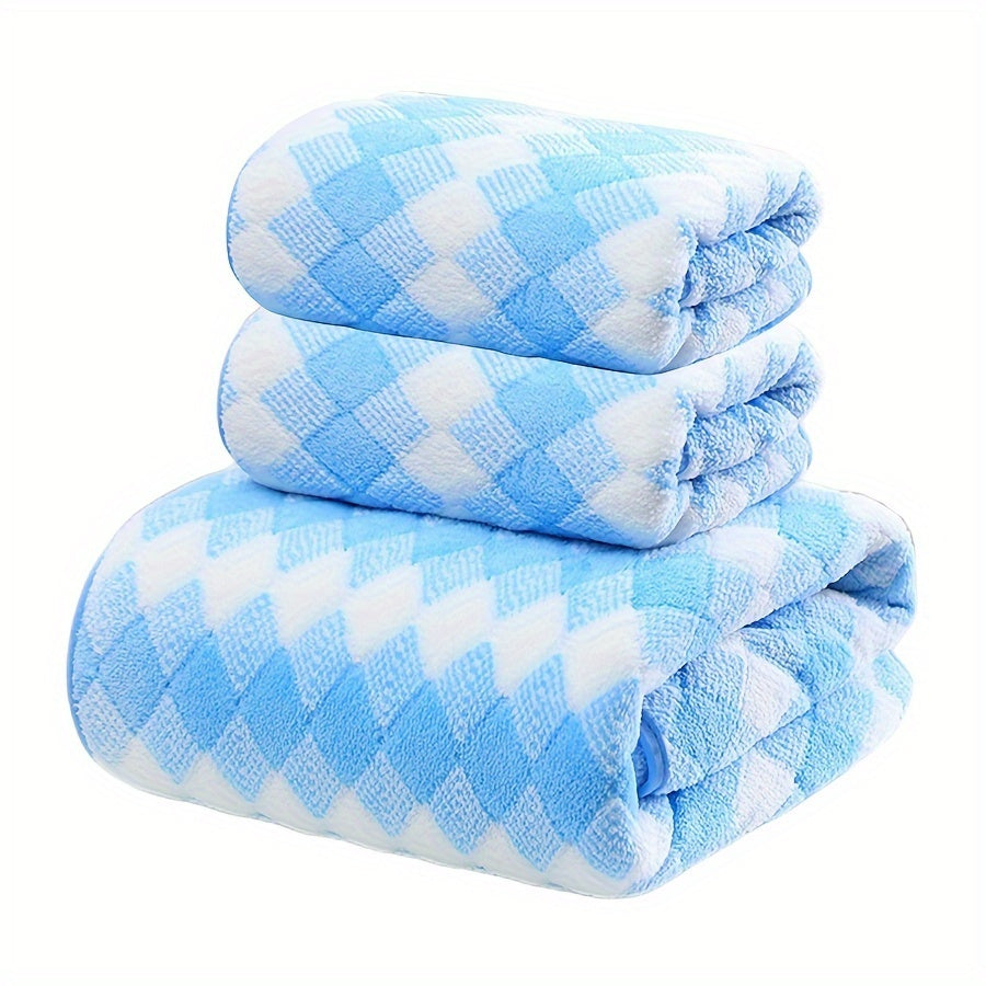 Boss Plaid Pattern Towel Set, Coral Velvet, includes 2 bath towels and 1 hand towel. Soft and absorbent, perfect for the home bathroom.