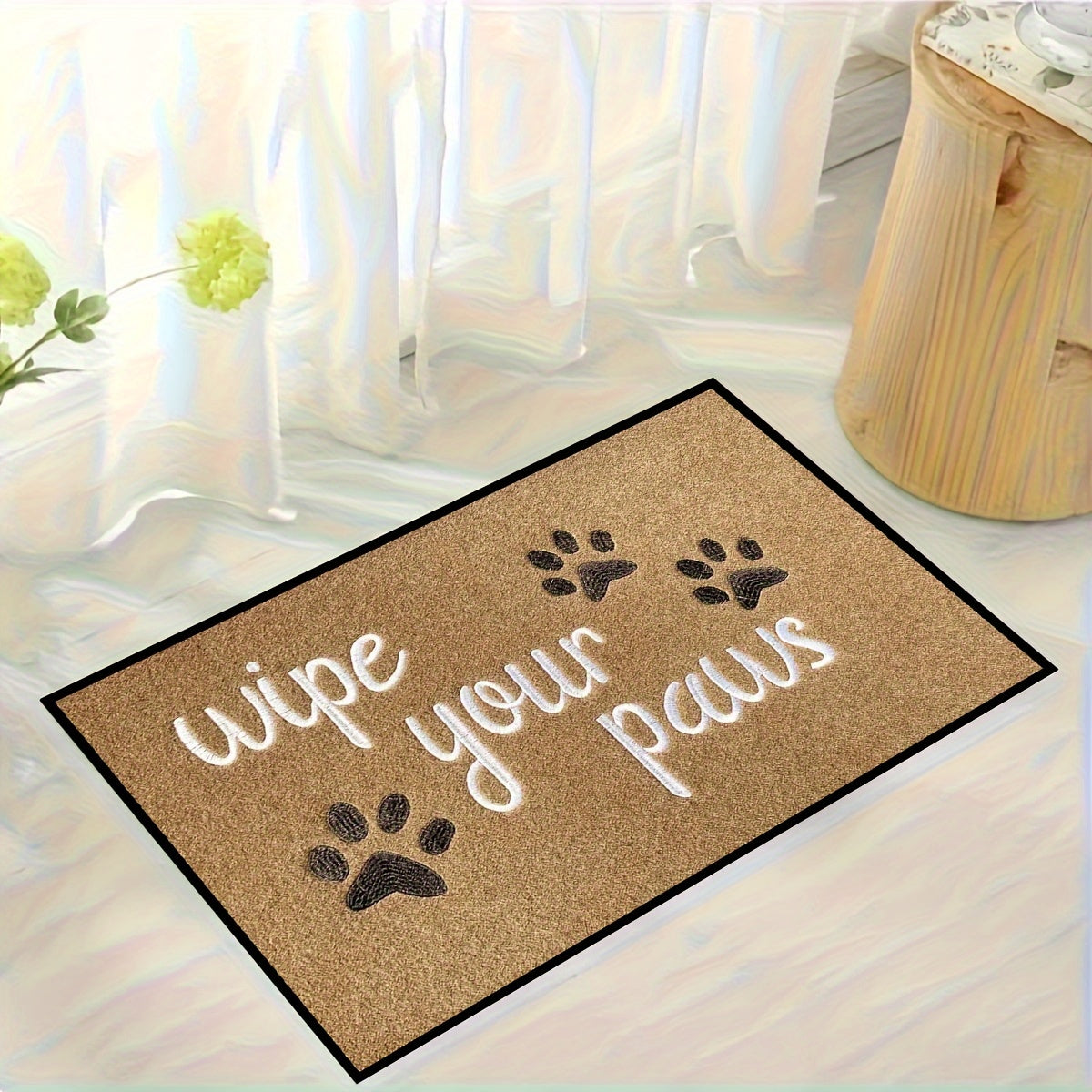 One-piece Stripe Pattern Welcome Doormat made of Non-Slip Polyester, Lightweight Rectangle Entrance Mat. Flat Woven Machine Made Indoor/Outdoor Rug that is Easy to Clean and Machine Washable. Suitable for Home, Hallway, and Kitchen with a weight of 900g.