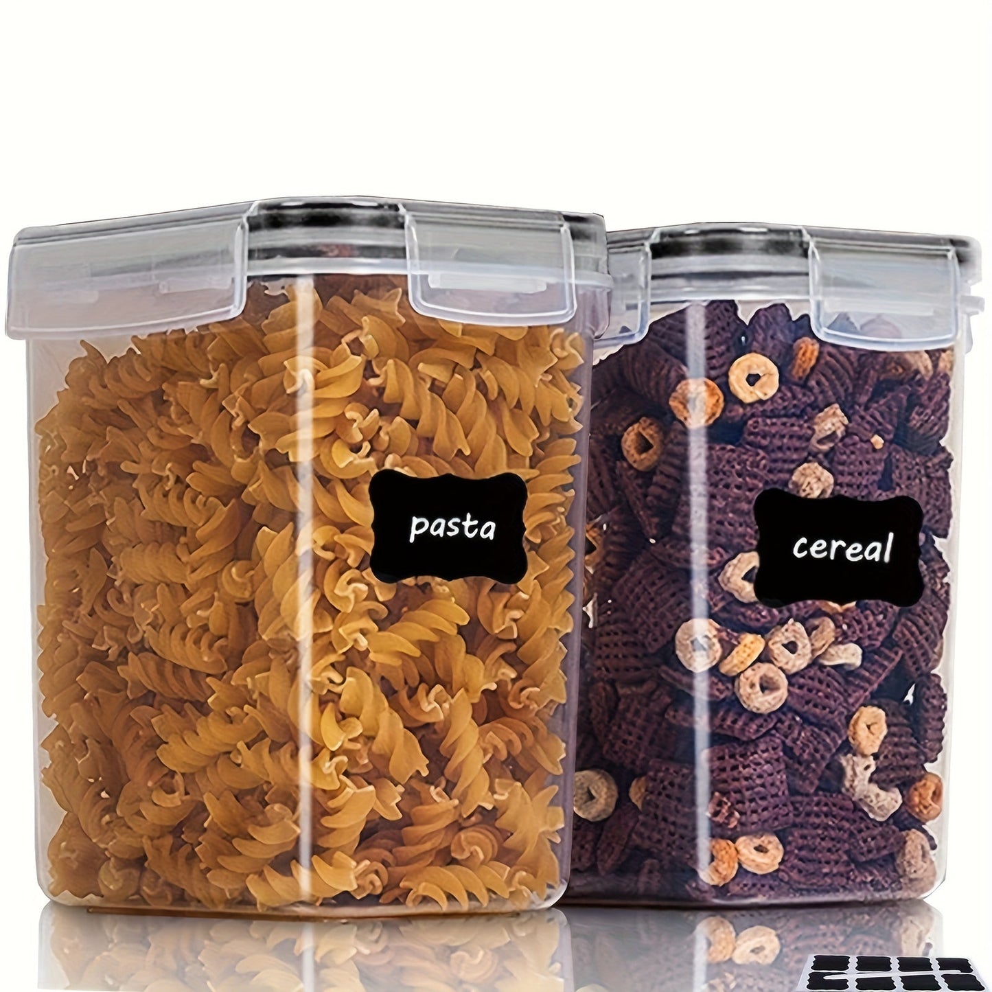 Set of 6 airtight storage containers perfect for storing sugar, flour, tea, and grains. These stackable containers are portable and come with lids to keep your food fresh. Great for organizing your kitchen and storing all your cooking essentials.