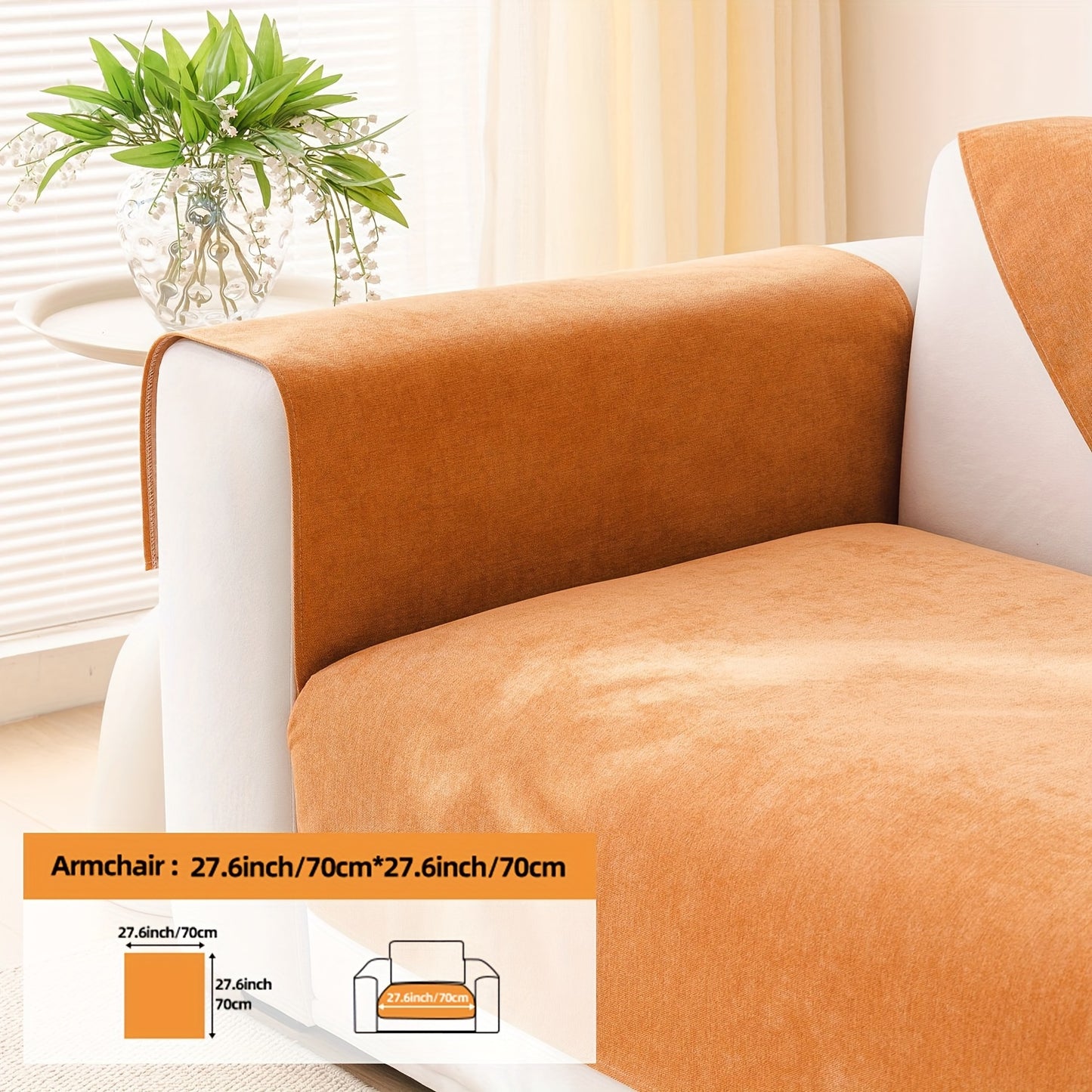 1pc Chenille Plain Sofa Cover, Universal Slipcover for All Seasons, includes Pillow Case and Backrest Pillow Cover. Protects sofa cushions, suitable for various rooms and home decor.