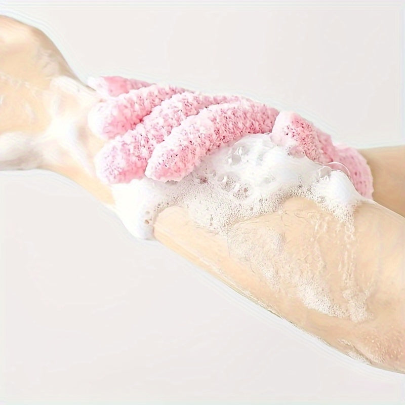 Shower gloves for exfoliation, cleansing, and massage - removes dead skin and dryness.