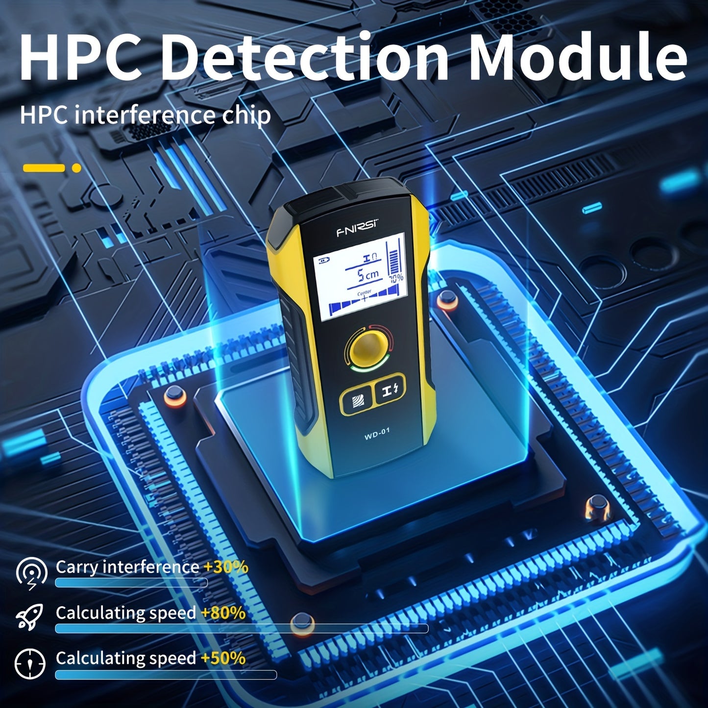 FNIRSI WD-01 Wall Detector Scanner with LED Digital Display and USB Charging. 0.1 Measurement Accuracy for Construction. Detects AC Live Cable Wires and Metal/Wood Studs. Made of Black ABS