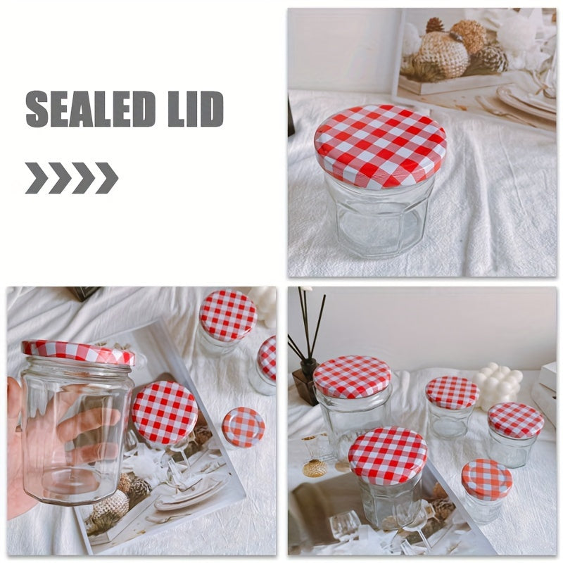 Pack of 10 Mason Jar Lids with Checkered Pattern, Airtight Seals for Canning and Storage Jars