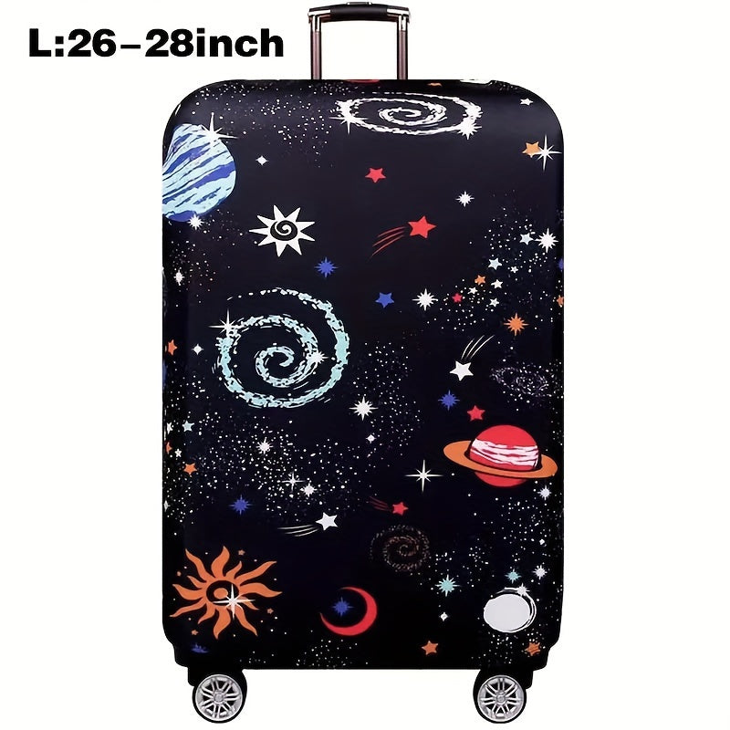 Cartoon patterned elastic luggage cover for travel suitcase or trolley duffle case.