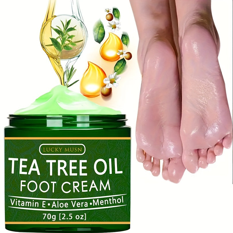 LUCKY MUSN Tea Tree Oil Foot Cream - 2oz with Aloe Vera, Hyaluronic Acid & Honey for Dry Skin Relief, Suitable for All Skin Types in Winter and Autumn.