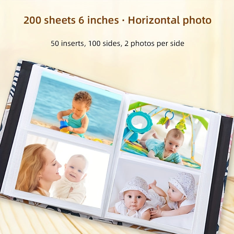 Photo Album with 200 Pockets, 15.24cm, Tied with Rope - Ideal for Children, Families, Couples, Studios - Great Gift for Halloween, Thanksgiving, and Christmas