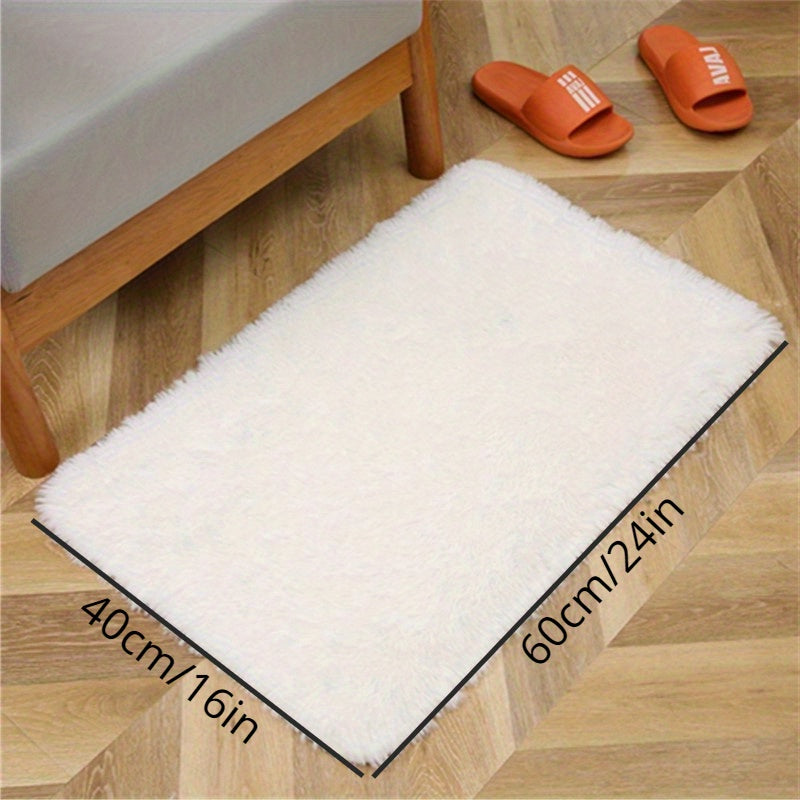 Soft and fluffy bedroom rug - shaggy plush area rug for teens' college dorm, living room, home decor. White floor carpet.