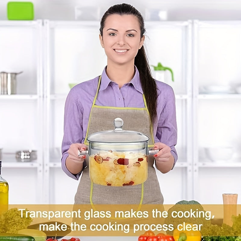 Transparent High Borosilicate Double-Handled Glass Pot for Soup, compatible with Electric Ceramic Stoves and Gas Flames - 1 piece