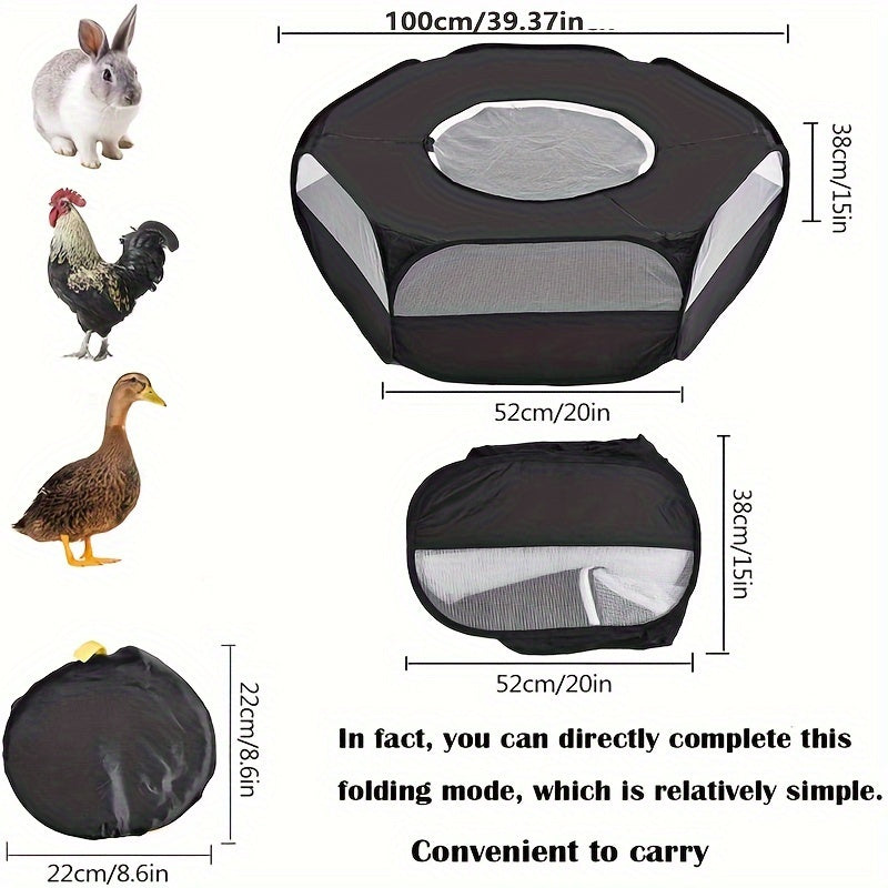 Portable foldable pet playpen made with durable PE material and cover, suitable for small animals.