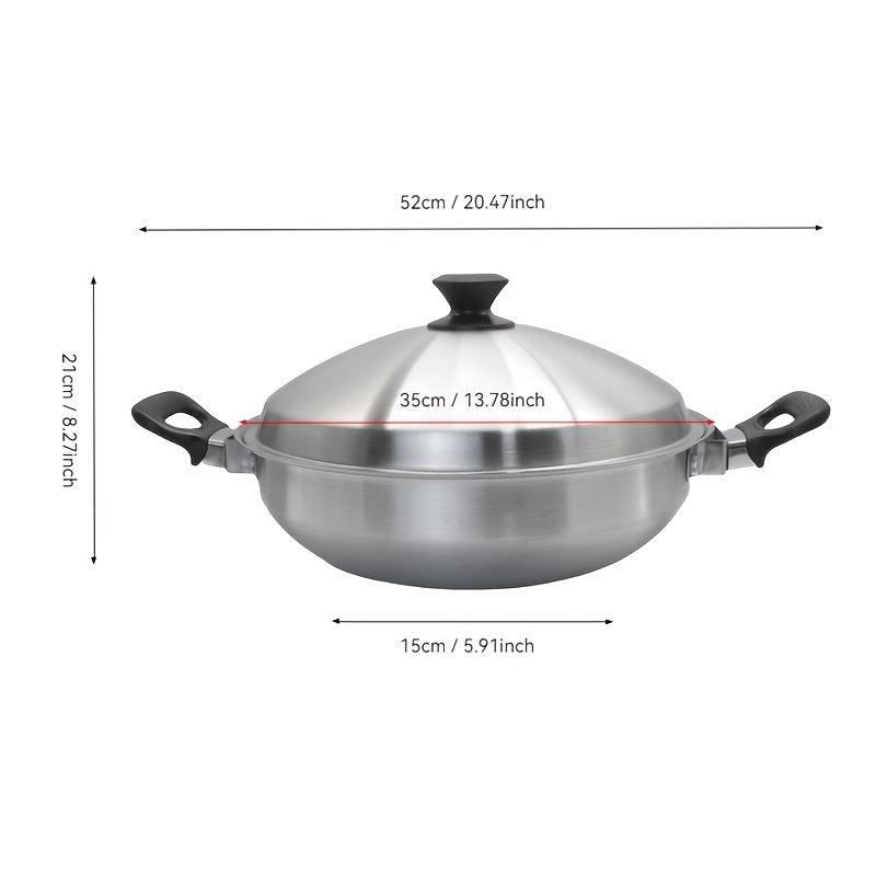 1 piece of Stainless Steel Steamer Pot, 35.0cm Multi-Functional Hot Pot with Steaming and Frying Features, Perfect for Home and Restaurant Applications