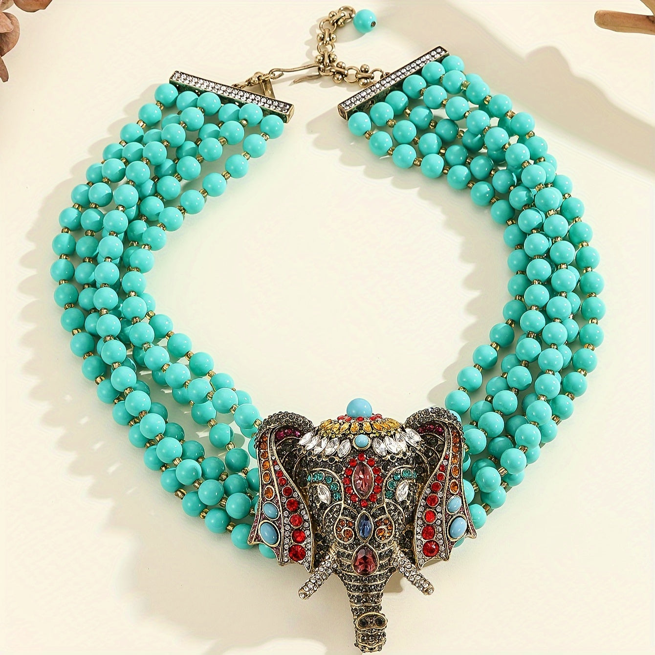 Elegant Elephant Pendant Necklace with Vintage Turquoise and Rhinestones - Perfect for Parties, Proms, and Special Events