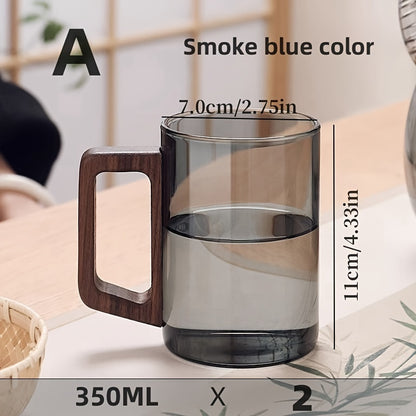 2/6 High Borosilicate Glass Water Cups with Smoke Green Wooden Handles, Black Walnut Tea Cup Set, Safe Packaging for Transportation.