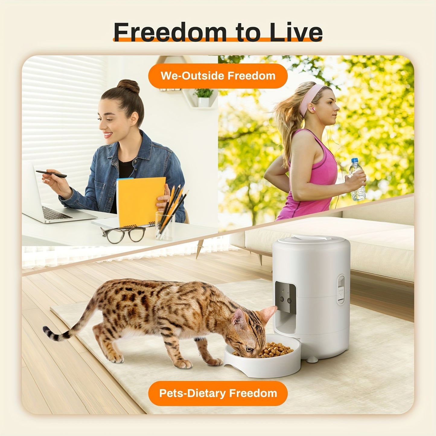 2L Pet Feeder with Tuya App - Wi-Fi enabled, USB powered. Allows remote control for small pets. Plug not included.