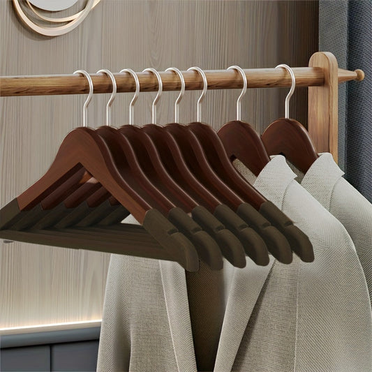 Set of 10 Flocked Wooden Coat Hangers with Non-Slip Design, Seamless Retro Clothes Rack for Household Wardrobe