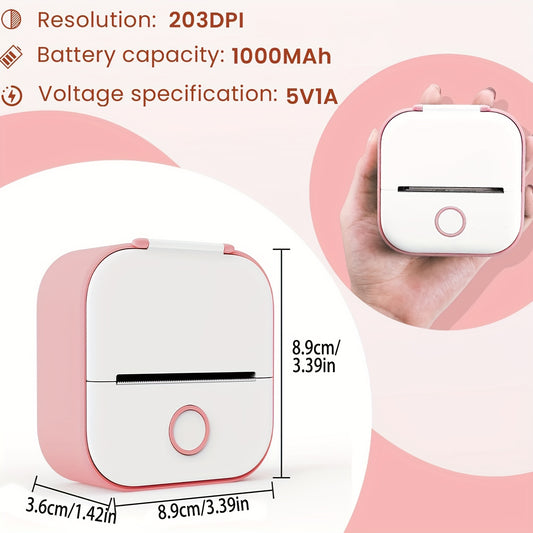 Phomemo T02 Mini Thermal Printer - Portable Wireless Sticker Maker with black & white printing for various uses, USB rechargeable.