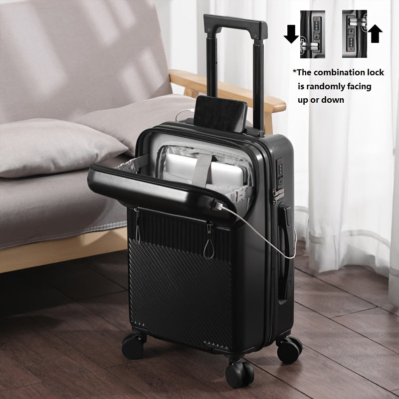 Compact 20-inch carry-on with cup holder and retractable handle.