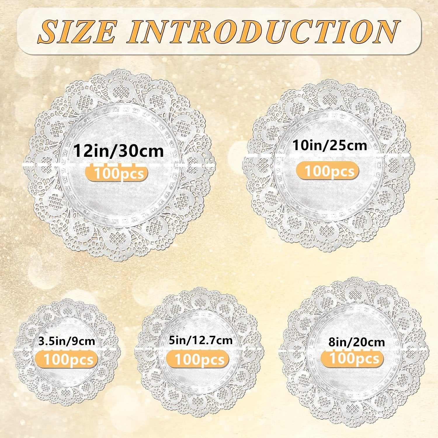 Pack of 100 Silver Lace Round Paper Doilies - Disposable Machine-Made Decorative Mats for Desserts, Fried Foods, Wedding Tables, Christmas Cakes, and Packaging.