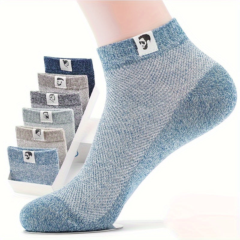 6 pairs of men's mid-calf socks for summer, anti-odor, sweat-absorbing, breathable mesh.