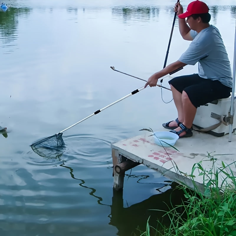 Stainless Steel Telescopic Fishing Landing Net, Extendable 90.93cm to 189.99cm Handle, Suitable for Freshwater Fishing for Kids and Adults - Green.