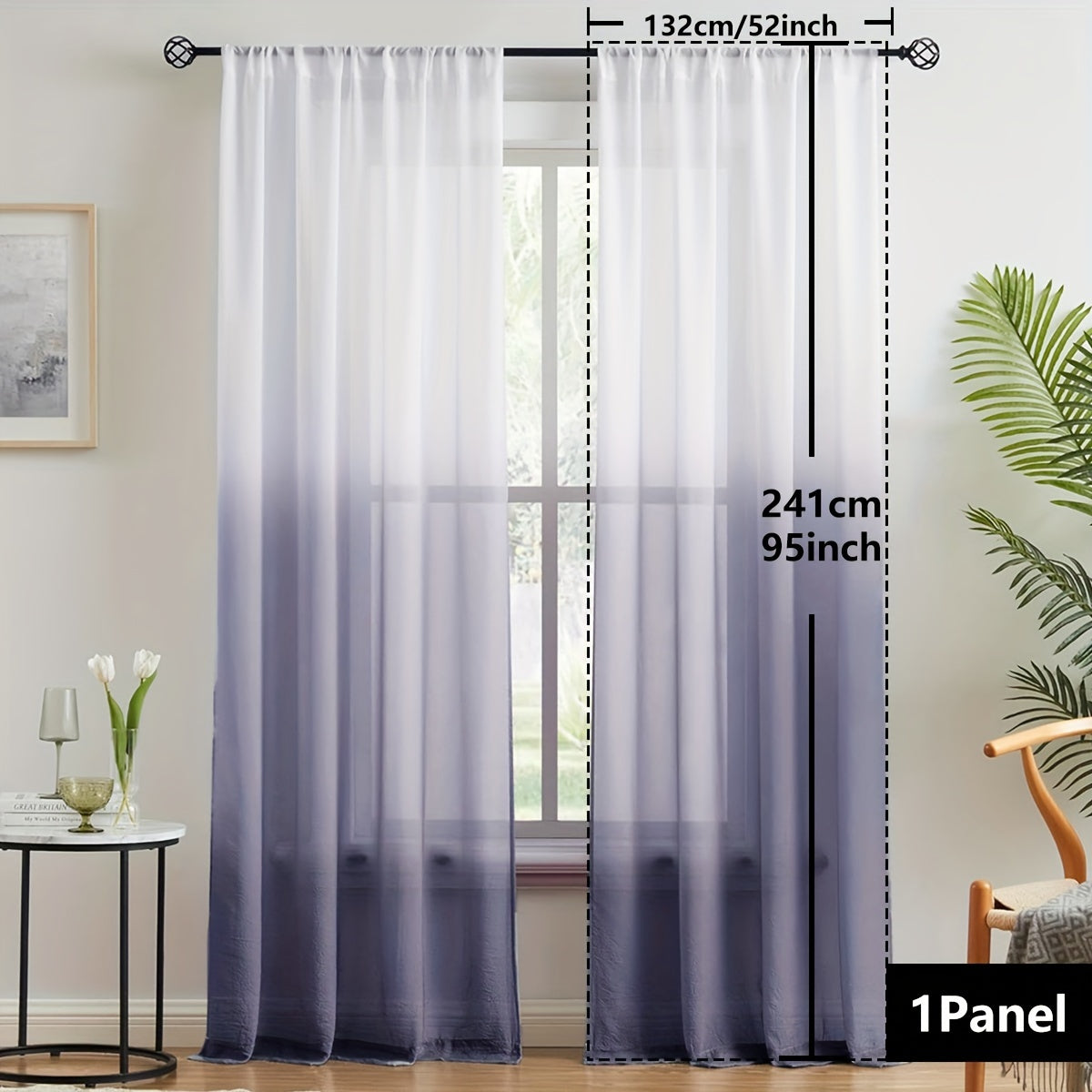 Elegant home decor - 1pc of gradient sheer curtains featuring top & bottom two-tone design in wear rod style.