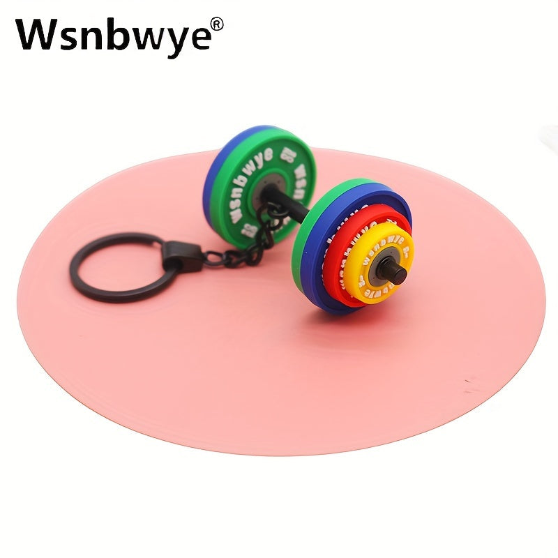 Get yourself the trendy Wsnbwye Sporty Rubber Barbell Keychain! This colorful dumbbell keyring is perfect for anyone, made of PVC material with a non-plated and PU coated finish. It's non-braided and creatively designed as a fitness accessory, featuring