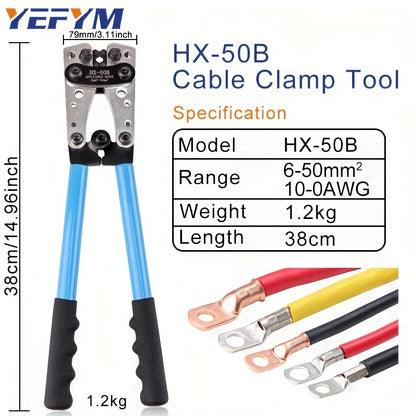 1pc YEFYM HX-50B Professional Crimping Pliers for 6-50mm²/AWG 10-0 Tube Terminal Crimping, Hex Crimp Tool for Battery Cable Lug, Durable Steel & Plastic Hand Tools