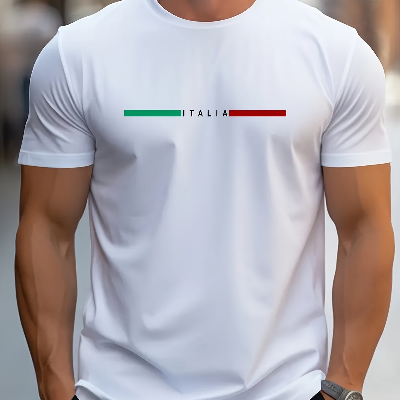 ITALIA Print Men's Casual T-shirt for Summer Outdoor Sports