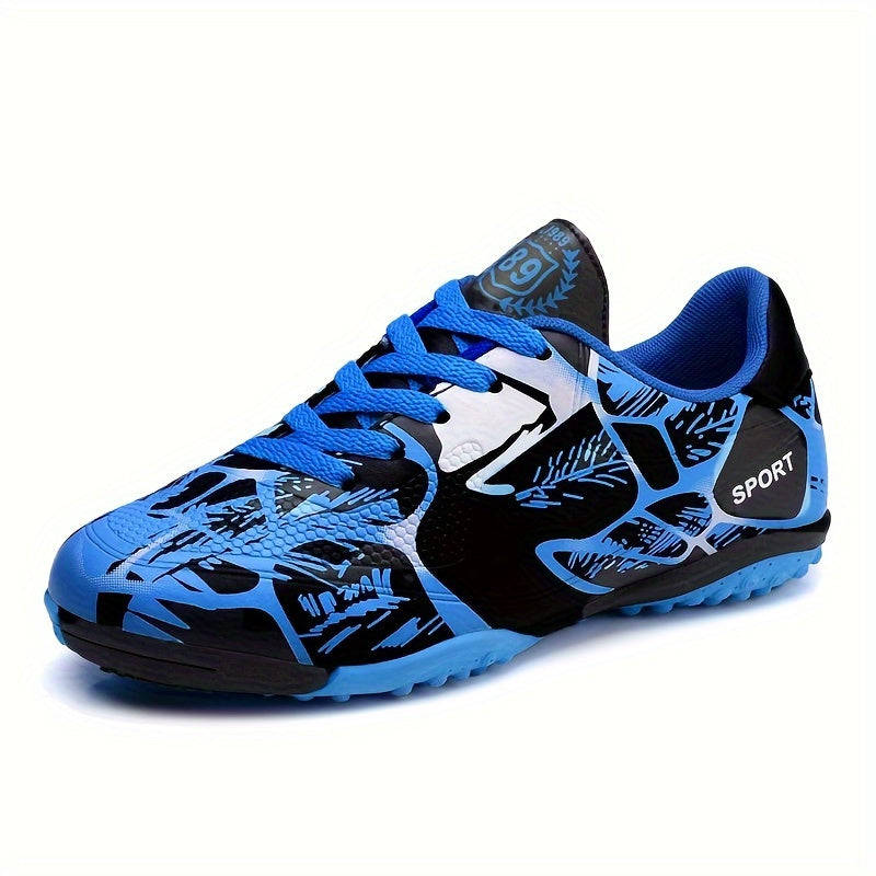 Men's youth soccer cleats in black & red, lace-up with rubber sole, EVA insole. Ideal for training and casual play. Soccer shoes with lace-up cleats and rubber base.